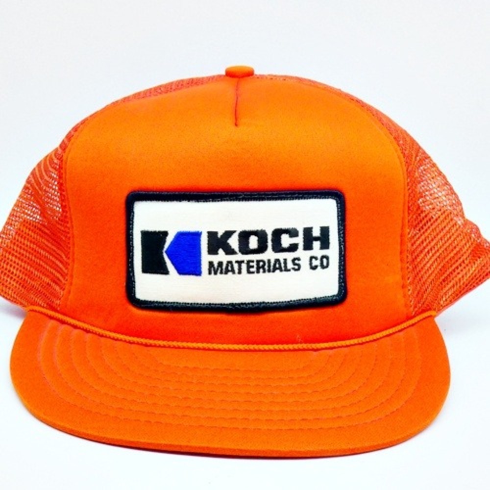 Vintage Koch Materials Co Hat Snapback Trucker Cap Orange Rope Mesh NEW